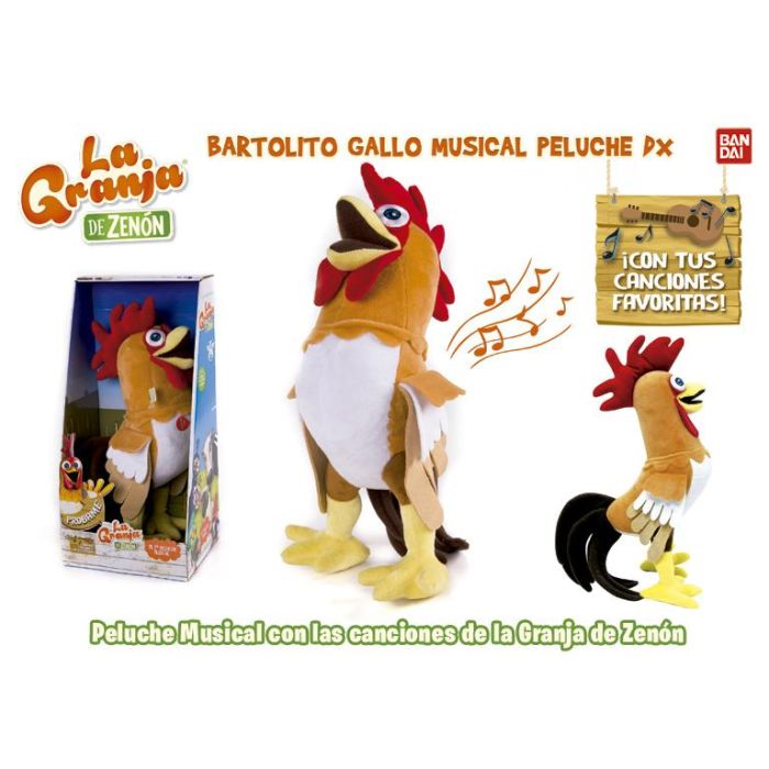 La Granja de Zenón Peluche Musical Gallo Bartolito con Luces, Pilas Incluidas, desde 0 Meses, 13x17x34 cm