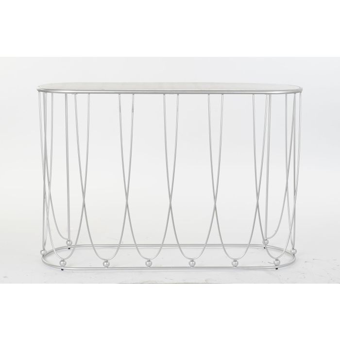 DKD Home Decor Consola Chic de Mármol Blanco y Estructura de Metal Plateado. Mueble de Recibidor. Medidas: 115x35x78 cm 5