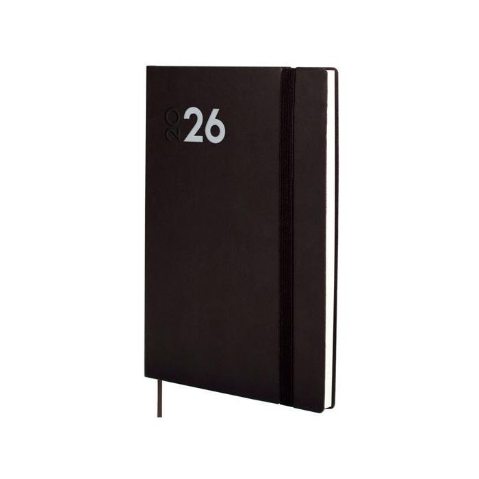 FINOCAM 621126026 Agenda 2026 DYNAMIC MARA Y10 140x204mm Semana Vista Vertical Negra Tapa Blanda con Goma Elástica