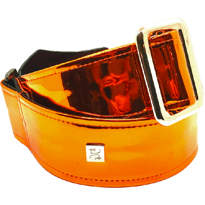 GETM Correa Guitarra Bajo Mirror Reflective - Naranja, Nylon, Cuero, Vinilo, Reflectante, Ajustable hasta 165 cm