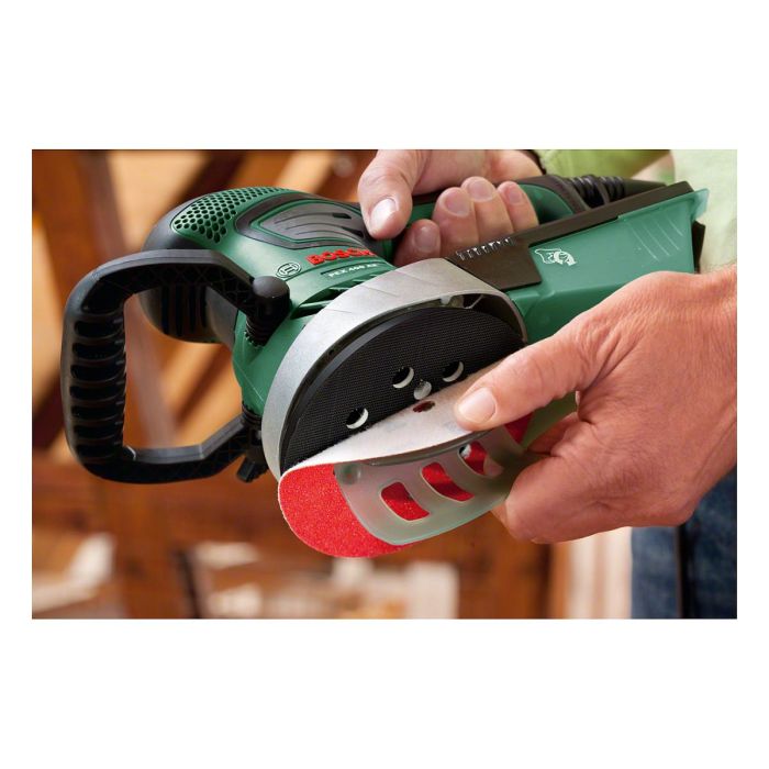 Bosch PEX 400 AE Lijadora Excéntrica/Orbital Profesional, 370W, 4000-26000 OPM, Ø 125mm, Velcro, Incluye Papel de Lija y Maletín - Color Verde