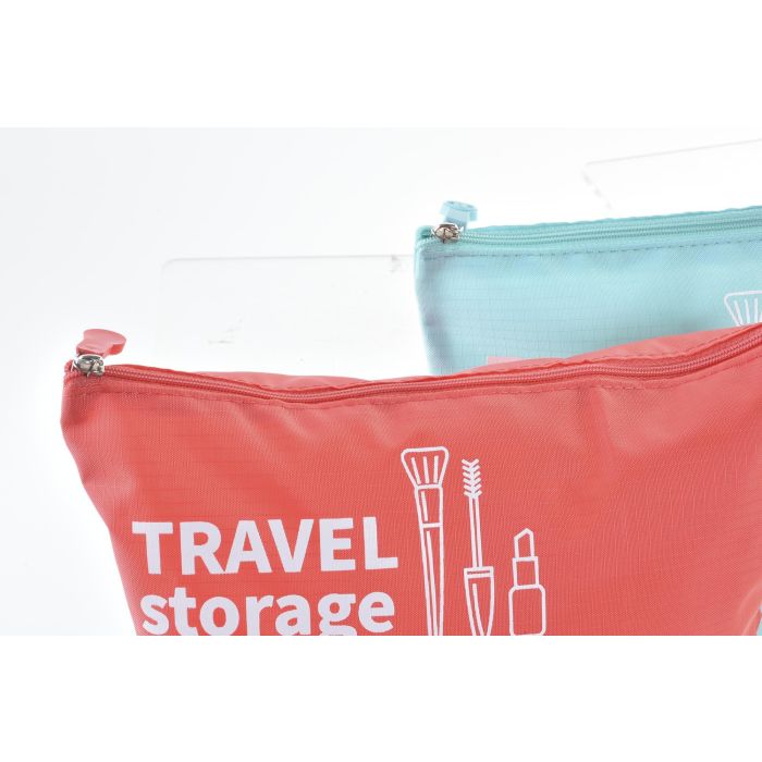 DKD Home Decor Organizador de Viaje de Poliéster para Artículos Personales 24x26 cm - Set de 12 Unidades en Colores Surtidos Coral y Turquesa 1