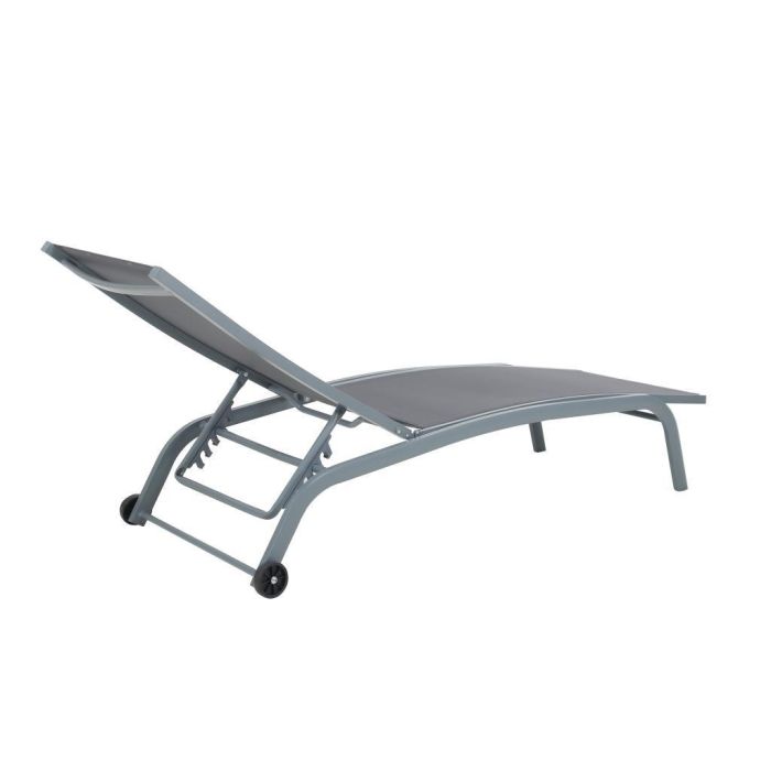 DKD Home Decor Tumbona de Terraza y Jardín Reclinable con Ruedas de Aluminio y Textilene Gris 64 x 97 x 187.5 cm 2