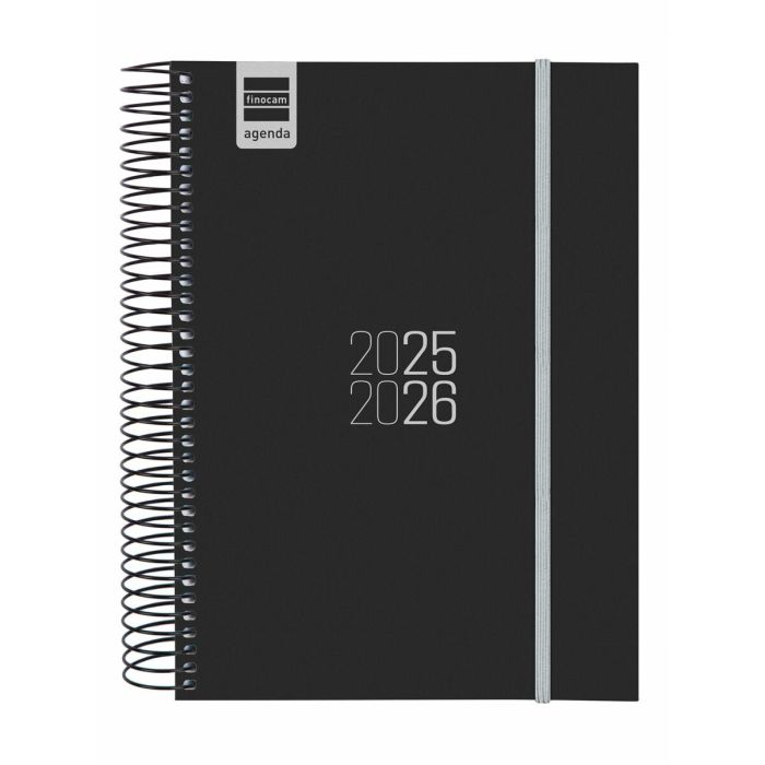 Finocam Agenda Para Estudiantes Espiral E10 - 155x212 mm, Negro 2025-2026, Organización Septiembre a Agosto