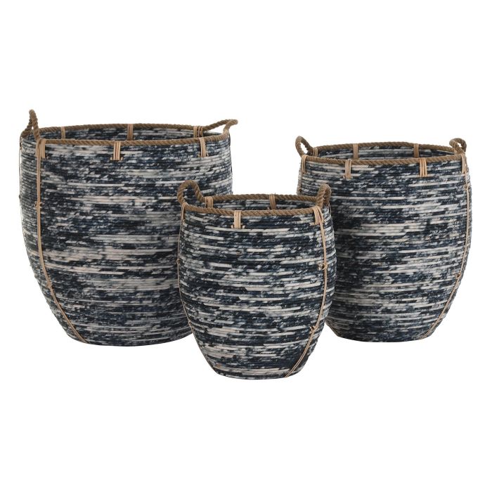 DKD Home Decor Cesta Boho Negro Blanco Ratan Set 3 Piezas 52 x 52 x 60 cm 3