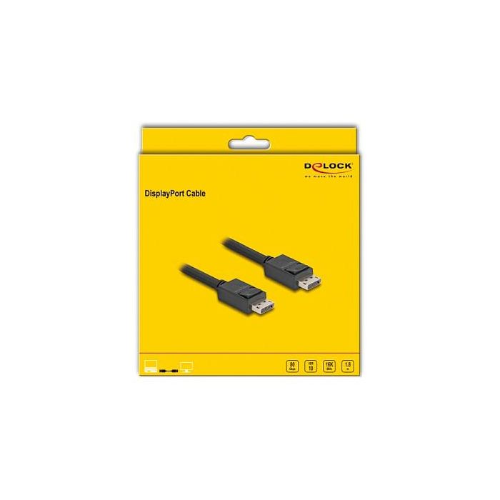 DeLOCK Cable DisplayPort 2.1 81175, 1.8m, 80 Gbps, 16K 60Hz, Resolución 15360 x 8640, Macho/Macho, Negro 1