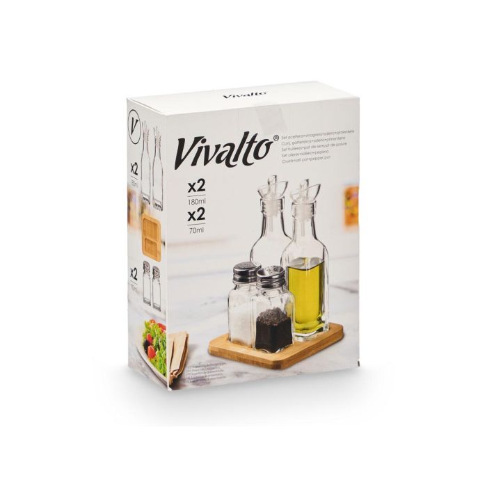Set Aceitera, Vinagrera, Salero y Pimentero Vivalto - Vidrio, Madera y Metal (8 Unidades) 2 Set Aceitera, Vinagrera, Salero y Pimentero Vivalto - Vidrio, Madera y Metal (8 Unidades) 2