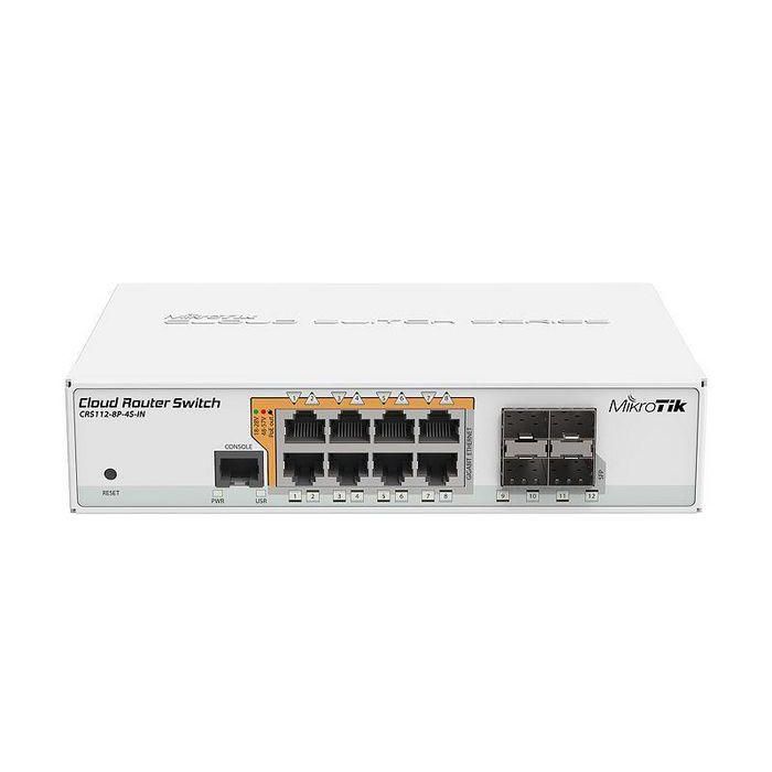 MikroTik 8x Gigabit Ethernet Smart Switch with PoE-out, 4x SFP cages, 400MHz CPU, 128MB RAM, desktop case, RouterOS L5 MikroTik 8x Gigabit Ethernet Smart Switch with PoE-out, 4x SFP cages, 400MHz CPU, 128MB RAM, desktop case, RouterOS L5