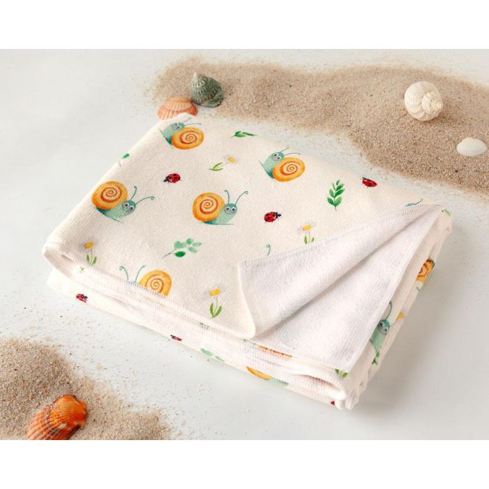 KioKids Toalla Playa Piscina Microfibra Secado Rápido Caracoles Happy Summer Beige 75x150 cm con Bolsa