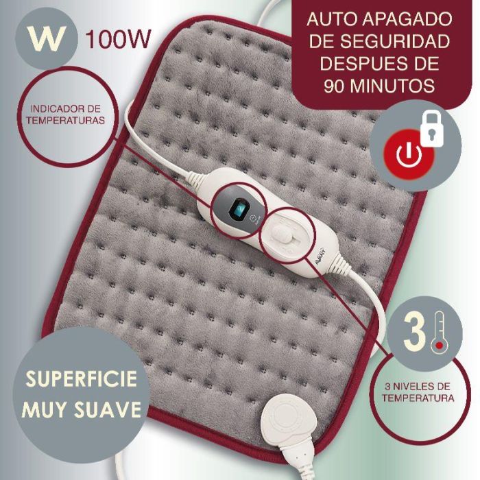 AVANT - Almohadilla Eléctrica 40 cm x 30 cm, 100W con 3 Niveles de Temperatura