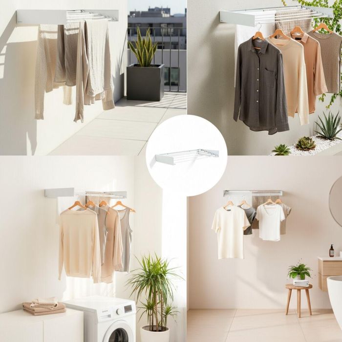 Tendedero de Pared Plegable Extensible Retráctil Dryva 80 InnovaGoods 7 Tendedero de Pared Plegable Extensible Retráctil Dryva 80 InnovaGoods 7