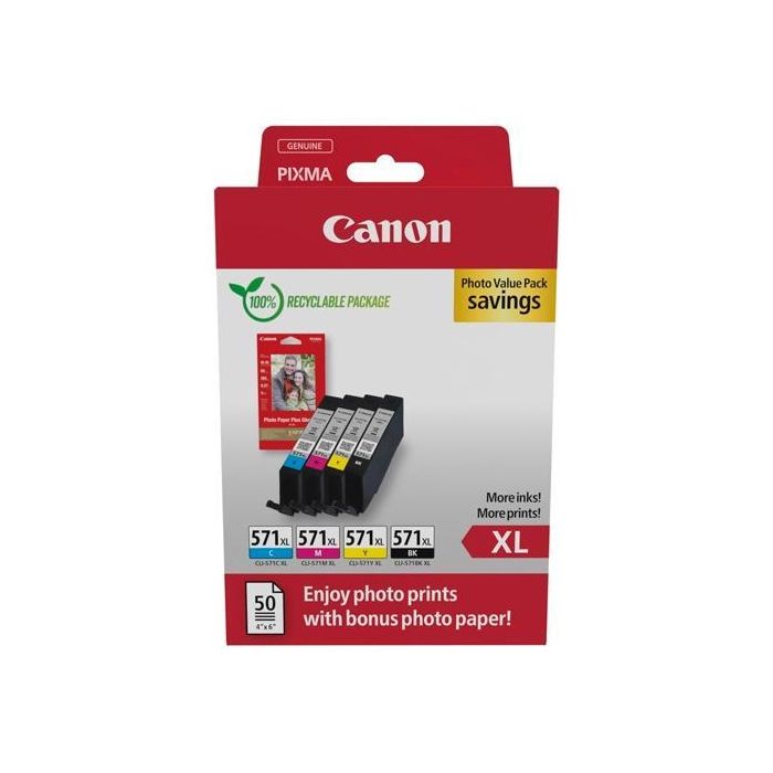Canon Tinta Ecopack Bk+ C-M-Y +50H Papel Foto 10x15 grlossy Ii Para Pixma Ts 5051-5053-5055-6050-6051-6052-8051-8052-9050-9055 - Cli 571XL Canon Tinta Ecopack Bk+ C-M-Y +50H Papel Foto 10x15 grlossy Ii Para Pixma Ts 5051-5053-5055-6050-6051-6052-8051-8052-9050-9055 - Cli 571XL