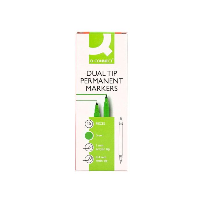 Rotulador Q-Connect Marcador Permanente Doble Punta Color Verde 0,4 mm Y 1 mm 10 unidades 7