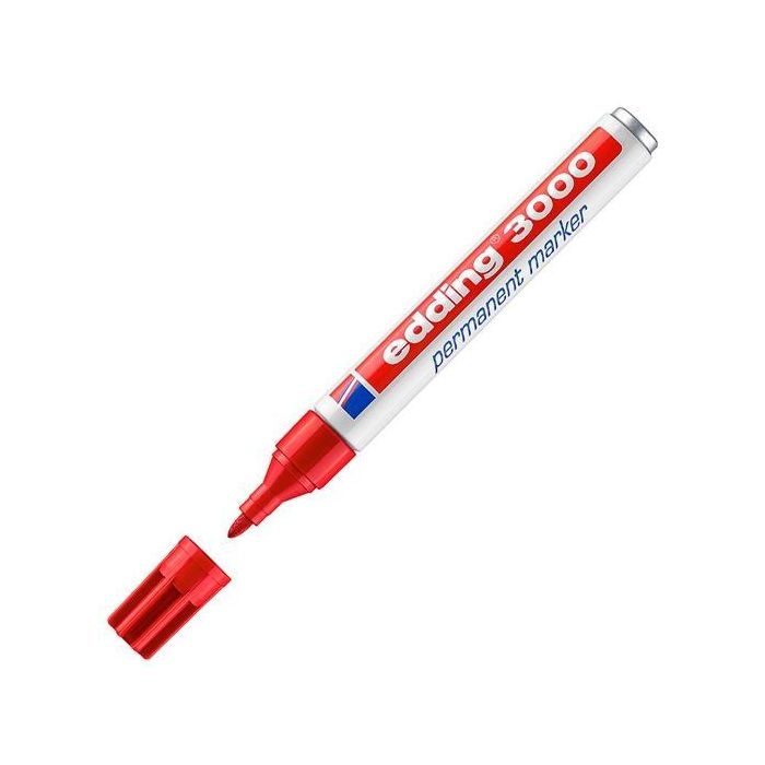 Edding Marcador Permanente 3000 Rojo Punta Redonda 1.5-3mm para Papel Cartón Metal Plástico Vidrio (10 Unidades) (10 Unidades)