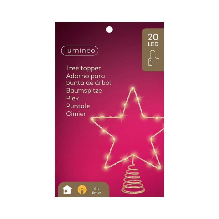 Lumineo Adorno Estrella para Árbol de Navidad Dorado 20 LEDs Luz Cálida Metal 23 x 6 x 25,5 cm 1