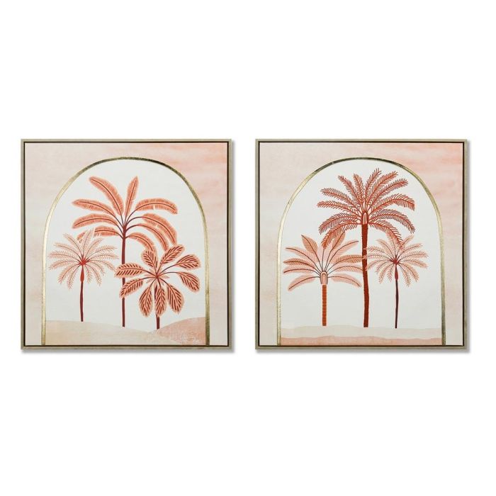 Cuadro Colonial DKD Home Decor Coral Beige 2.5 x 60 x 60 cm (2 Unidades)