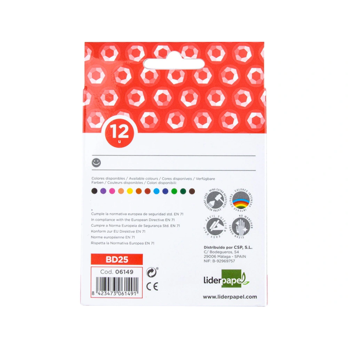 Liderpapel Lápices de Cera Caja de 12 Unidades Colores Surtidos Escolares Trazo Suave 2