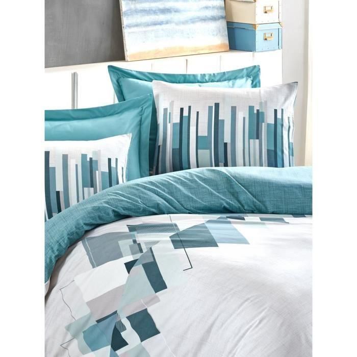 Juego de cama - 1 funda nórdica 220x240 cm + 2 fundas de almohada 60x60 cm - 100% algodón - Verde 2 Juego de cama - 1 funda nórdica 220x240 cm + 2 fundas de almohada 60x60 cm - 100% algodón - Verde 2