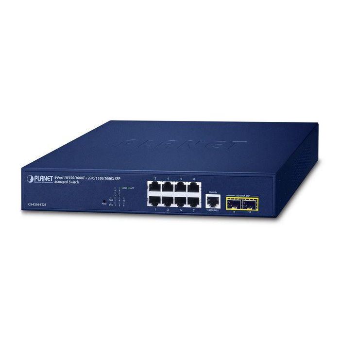 Planet GS-4210-8T2S Switch gestionable Gigabit Ethernet 8 puertos 10/100/1000T + 2 SFP 100/1000X L2/L4 con seguridad