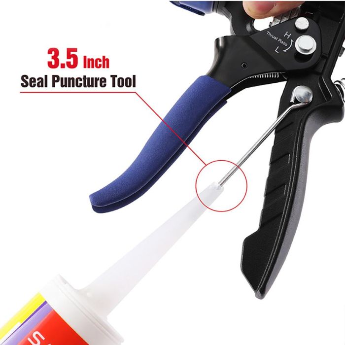 Workpro Pistola selladora trabajo pesado 230 mm, 2 grados de ajuste, anti goteo, 295ml, soporte giratorio 360°, azul y negra 5