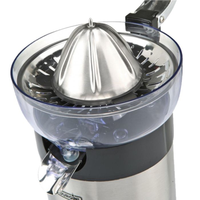 Bourgini Exprimidor Semi Profesional, Cuerpo y Cono de Acero Inoxidable, Palanca Metálica, Motor 130W Potente y Silencioso, Antigoteo, Fácil de Limpiar