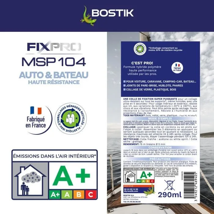 Bostik MSP 104 Sellador Adhesivo para Automoción y Náutica, Resistente a la Intemperie y Agua de Mar, Negro, 290 ml 4