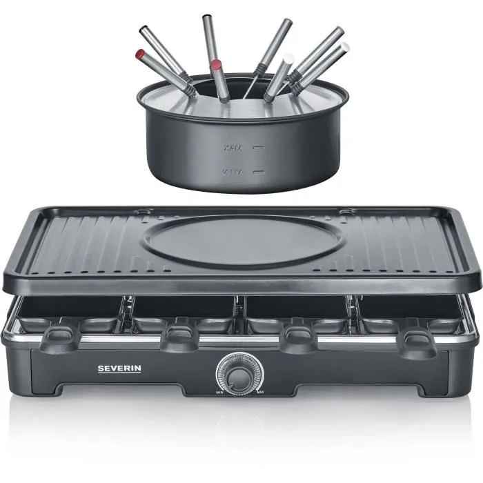 Severin RG2347 Combo Raclette-Fondue para 8 personas con Caquelon, Tenedores y Espátulas - Negro 2