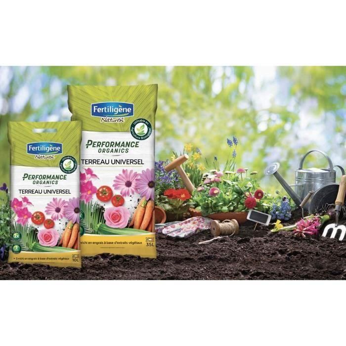 Fertiligene Soil Performance Organics Universal 35 L para macetas, cultivos ornamentales, vegetales e interior, fertilizante 3 meses, 2x más flores 2