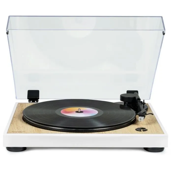 Thomson TT301 Tocadiscos de Diseño 33 y 45 rpm con Cabezal Audio-Technica AT3600L, Madera y Blanco