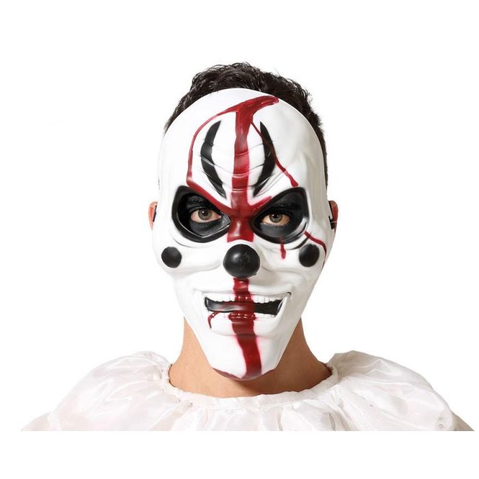 Máscara Payaso Blanco con Detalles Negros y Rojos - Diseño Aterrador para Halloween y Eventos Temáticos