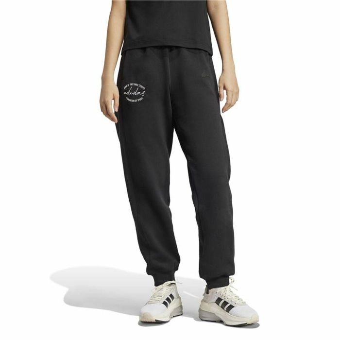 Pantalón Largo Deportivo Adidas Signature Graphic Print Fleece Loose Negro Mujer