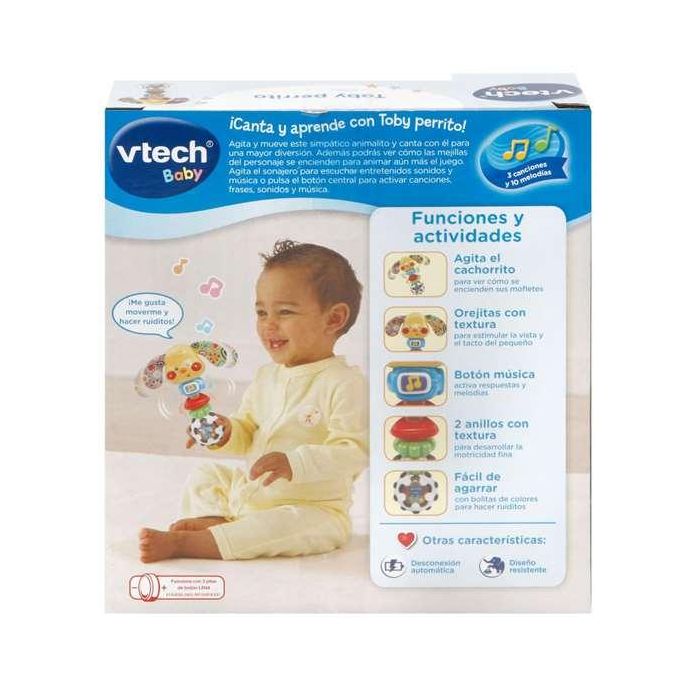VTech Sonajero Perrito Toby con Luces, Música y Diferentes Texturas para Bebés 0-24 Meses, Juguete Educativo con Pilas Incluidas, 18x13.5x5 cm