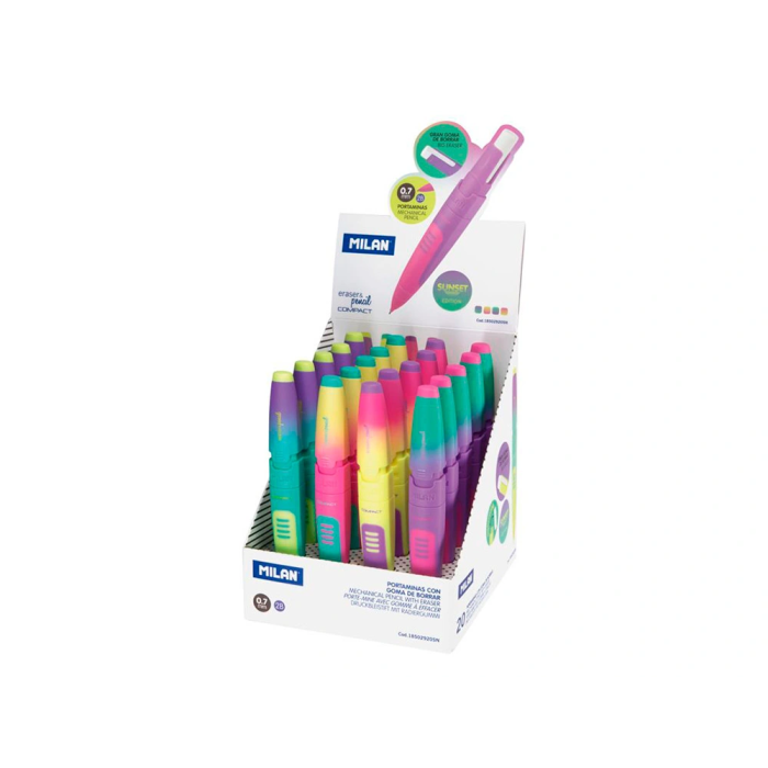 Milan Portaminas Compact Sunset 0,7 mm con Goma de Borrar Colores Surtidos 4
