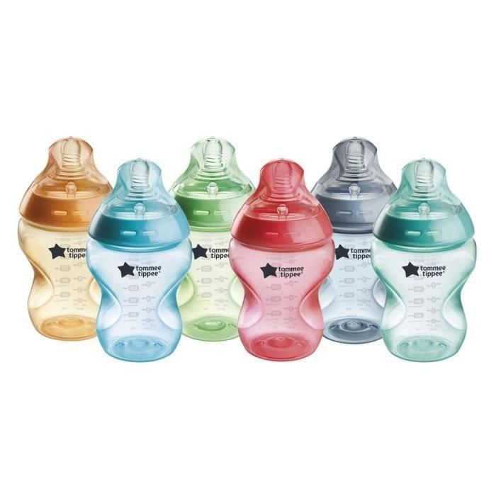 Tommee Tippee - Pack de 6 biberones Closer to Nature - Tetina con válvula anticólicos - 260ml - Fluorescente multicolor Tommee Tippee - Pack de 6 biberones Closer to Nature - Tetina con válvula anticólicos - 260ml - Fluorescente multicolor
