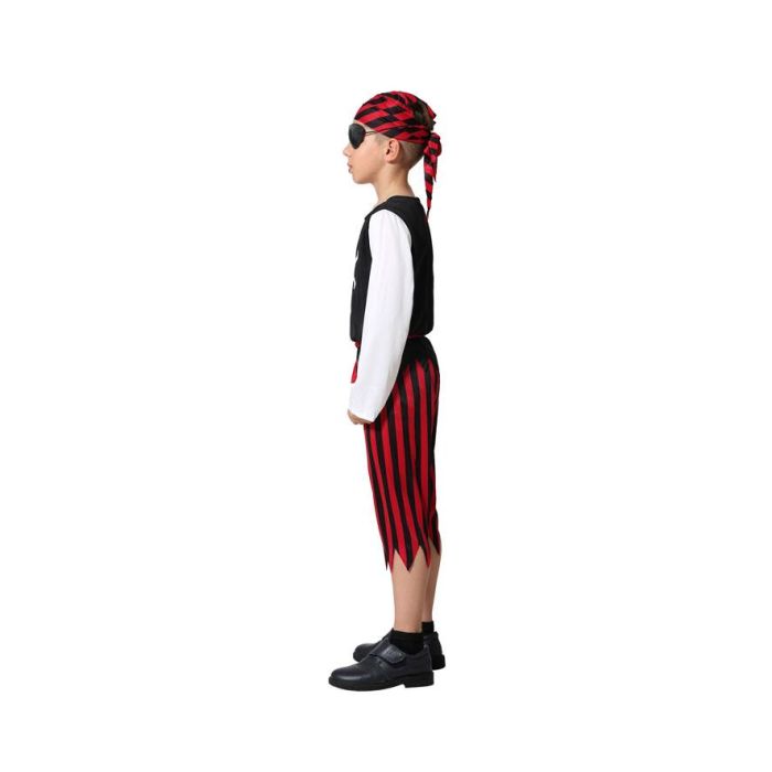 Disfraz Pirata Rojo Negro Infantil Niño 3-4 Años Gorro Camiseta Cordón Pantalón Polyester Temática Piratas Bucaneros Bandidos 1