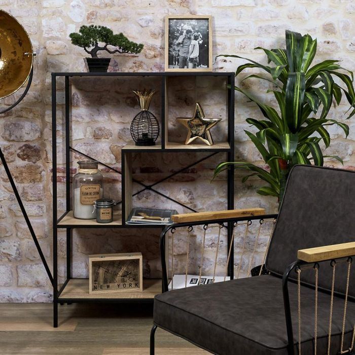 Home Deco Factory Estantería Edison 80x30x113 cm, estructura hierro y baldas madera, estilo Industriel 1 Home Deco Factory Estantería Edison 80x30x113 cm, estructura hierro y baldas madera, estilo Industriel 1