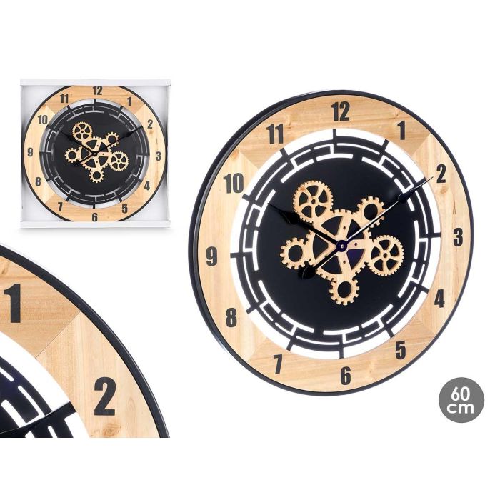 Giftdecor Reloj de Pared de Engranajes Vistos, Madera MDF y Metal, 60 cm Marrón y Negro (4 Unidades) Giftdecor Reloj de Pared de Engranajes Vistos, Madera MDF y Metal, 60 cm Marrón y Negro (4 Unidades)