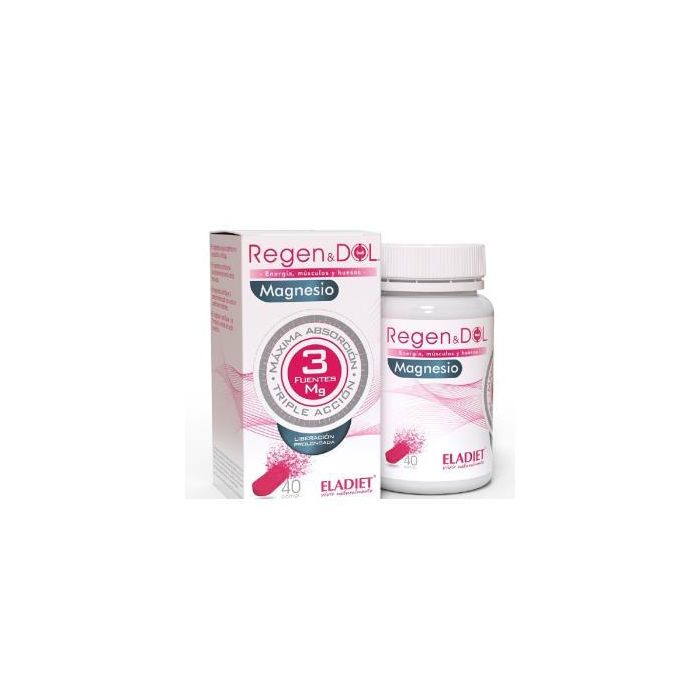 ELADIET Regen & Dol Magnesio 40 Comprimidos - Suplemento para Huesos y Músculos con Triple Fuente de Magnesio de Liberación Prolongada