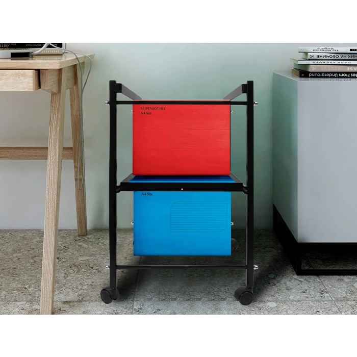 Q-connect Carrito para Carpetas Colgantes Folio con Ruedas y Bandeja Extraible Negro 450 x 650 x 540 mm 10