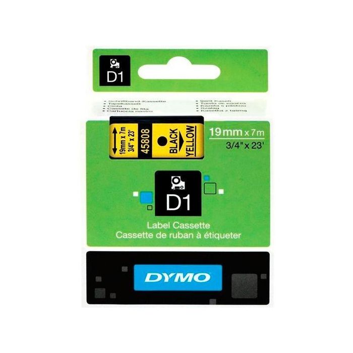 Dymo Cinta De Transferencia Termica D1-19 45808, Etiquetas Estándar Negro Sobre Amarillo De 19 mmx7M. Poliester Autoadhesiva. Dymo Cinta De Transferencia Termica D1-19 45808, Etiquetas Estándar Negro Sobre Amarillo De 19 mmx7M. Poliester Autoadhesiva.