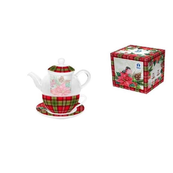 DKD Home Decor Tetera Navidad Tradicional Rojo Verde 250 ml Cristal Porcelana Apta Microondas Lavavajillas Pack 2 Unidades (Surtido Aleatorio)