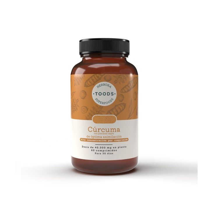 Toods Cúrcuma con Pimienta Negra 60 Comprimidos Veganos, Sin Gluten ni Lactosa