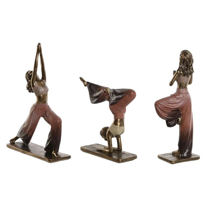 DKD Home Decor Figura Resina Yoga Chica Rosa Oscuro Dorado 6 x 17.5 x 19 cm (3 Unidades) 3