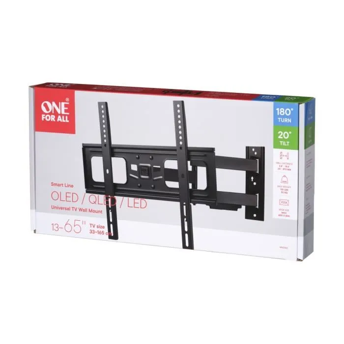 One For All WM2453 Soporte de Pared para Smart TV - Inclinación 20°, Giro 180°, 32-65", Max 50kg, VESA 200x200-400x400 2