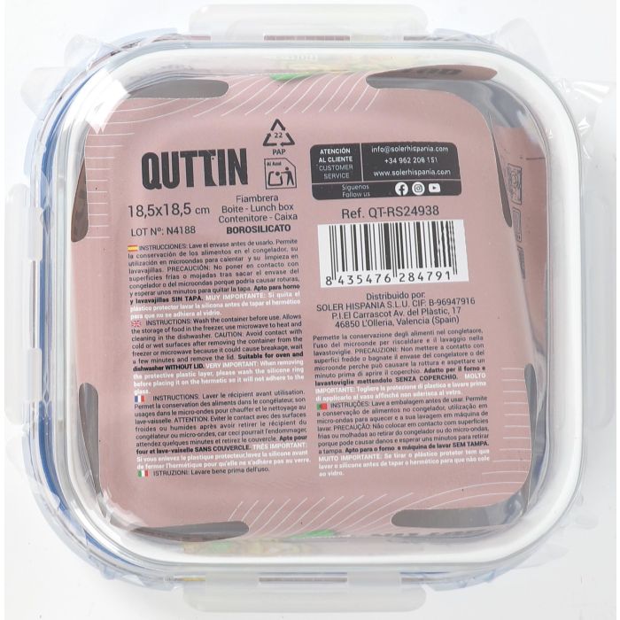 Inde Fiambrera Cuadrada Hermética 18.5 x 18.5 cm Colección Boho (6 Unidades)