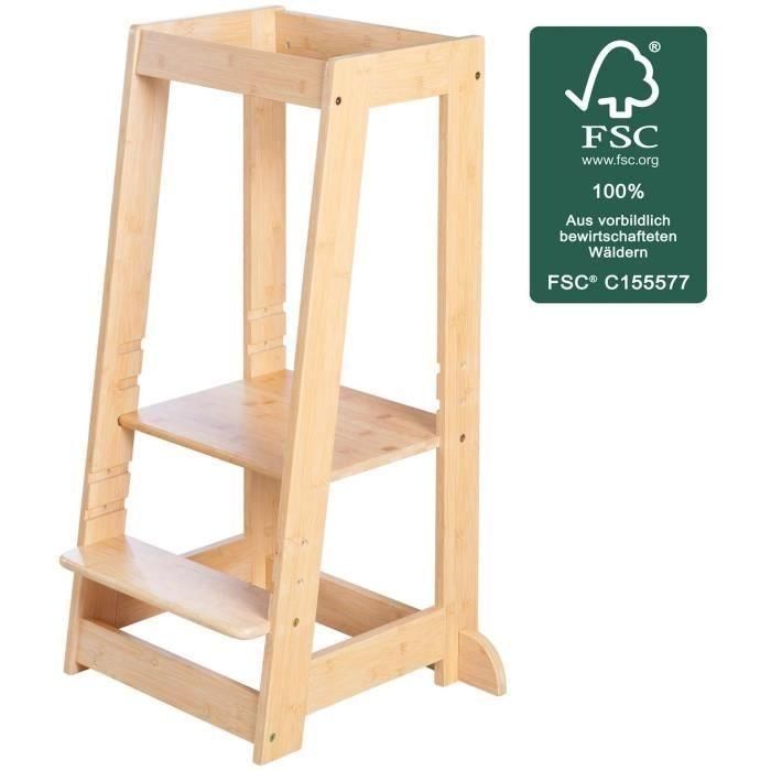 Roba ROB1697559591163 Torre de Aprendizaje Montessori Bambú FSC Ajustable 3 Niveles hasta 80 Kg Natural