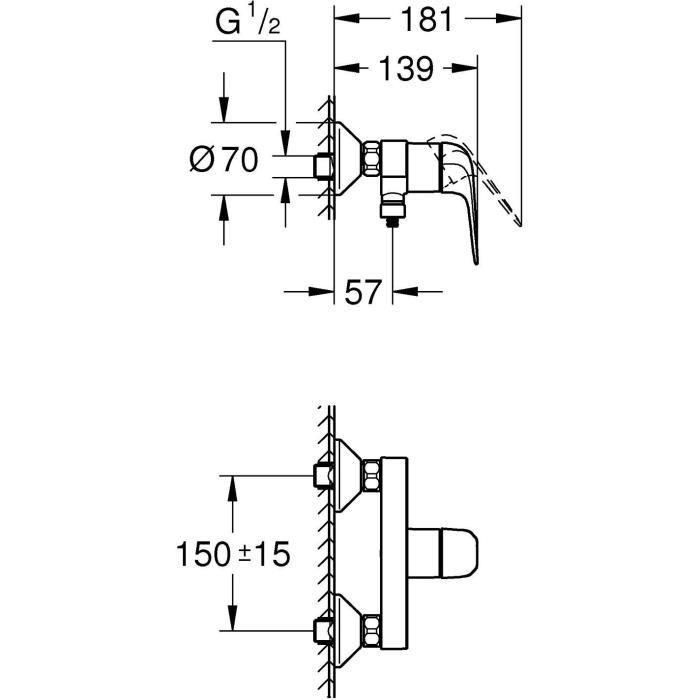 Mezclador monomando de ducha - GROHE Swift - 24333001 - Cromo - Montaje en pared visto 2