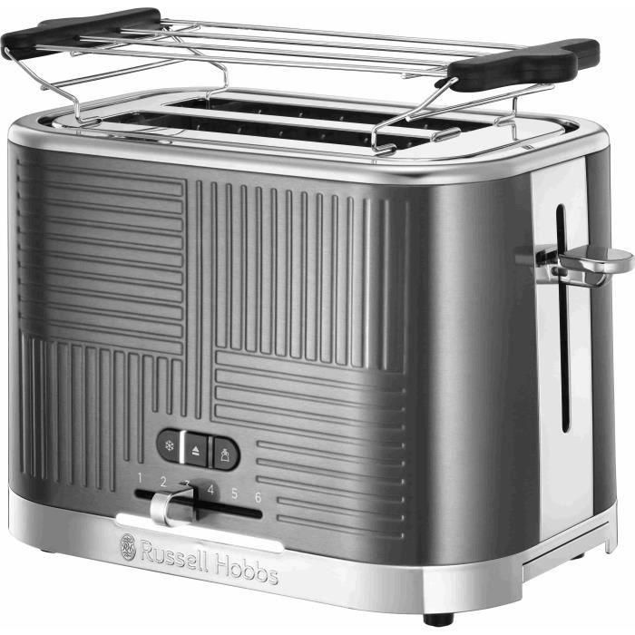 Russell Hobbs 25250-56 Geo Steel Tostadora Tostadora, 4 funciones, temperatura ajustable, calentador de horneado, pinzas