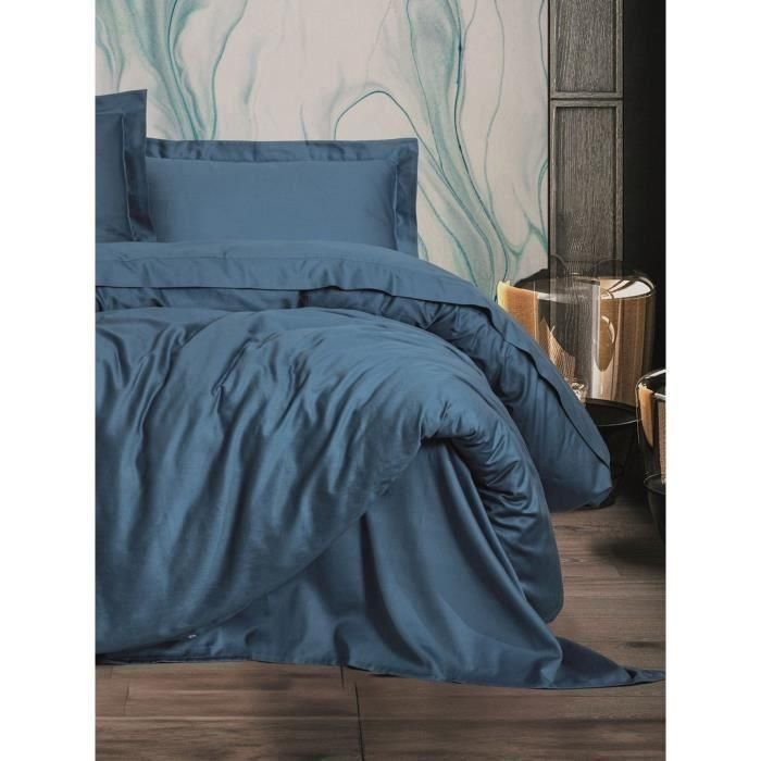 Juego de cama - 1 funda nórdica 220x240 cm + 2 fundas de almohada 60x60 cm - 100% algodón satén - Azul 2 Juego de cama - 1 funda nórdica 220x240 cm + 2 fundas de almohada 60x60 cm - 100% algodón satén - Azul 2