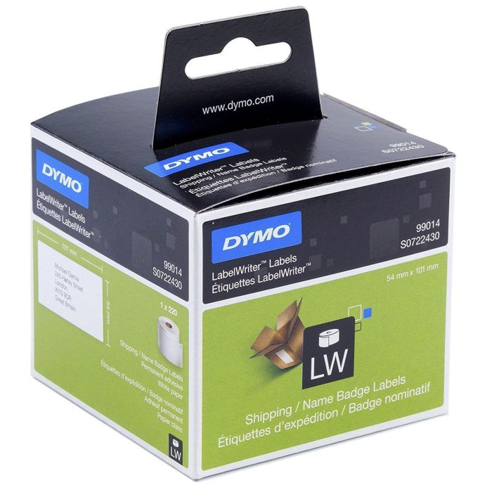 Dymo 99014 Etiquetas de Transferencia Térmica, Negro sobre Blanco, 54x101 mm, Rollo de 220 Ud